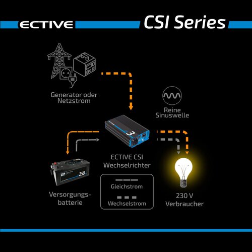 ECTIVE CSI 3 12V Sinus Charger-Inverter 300W/12V Sinus-Wechselrichter mit Ladegert und NVS