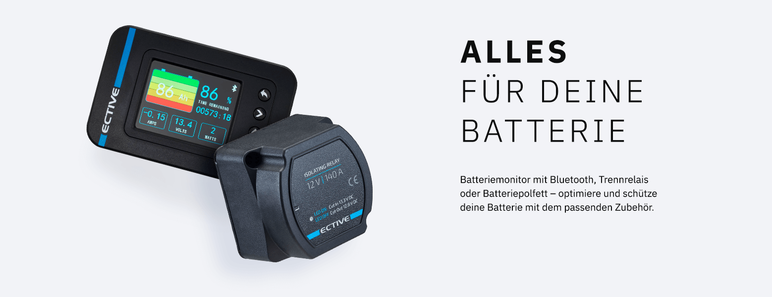 Batteriemonitor für alle Batterietechnologien, Polfett und Trennrelais - Zubehör für deine Batterien