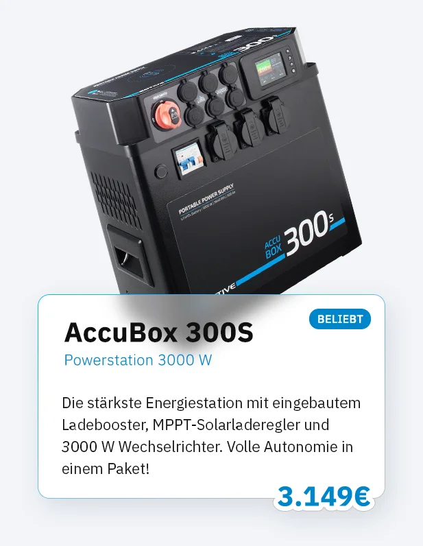 ECTIVE AccuBox 300s Powerstation mit BELIEBT-Sticker und Produktbeschreibung