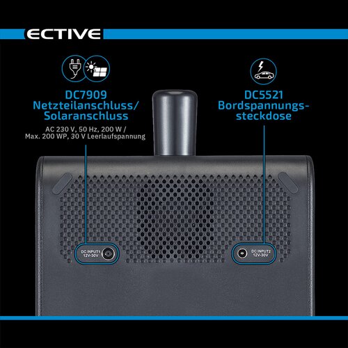 ECTIVE BlackBox 5 Powerstation 500W 512Wh Reine Sinuswelle 230V LiFePO4-Lithiumbatterie 20Ah 25,6V