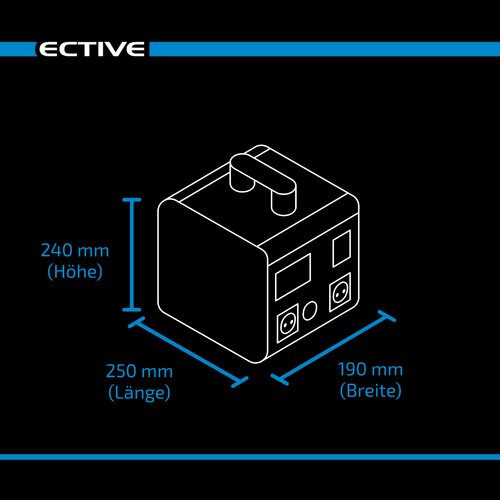 ECTIVE BlackBox 5 Powerstation 500W 512Wh Reine Sinuswelle 230V LiFePO4-Lithiumbatterie 20Ah 25,6V