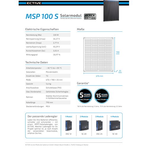 ECTIVE MSP 100s Black Monokristallines Solarmodul 100W