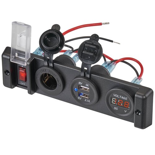 KFZ-Einbaukonsole mit Voltmeter und 2x USB-Anschlüssen und 12V-Bordspannungssteckdose