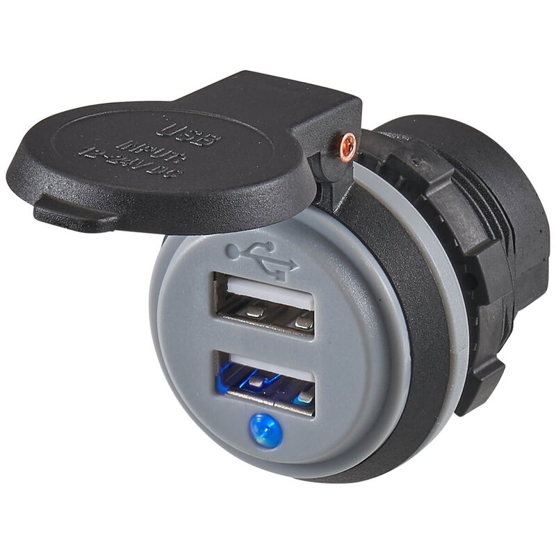 USB-Einbaudose 12 / 24 V mit Doppel-USB 2 x 2,5 A - Mit Montageplatte